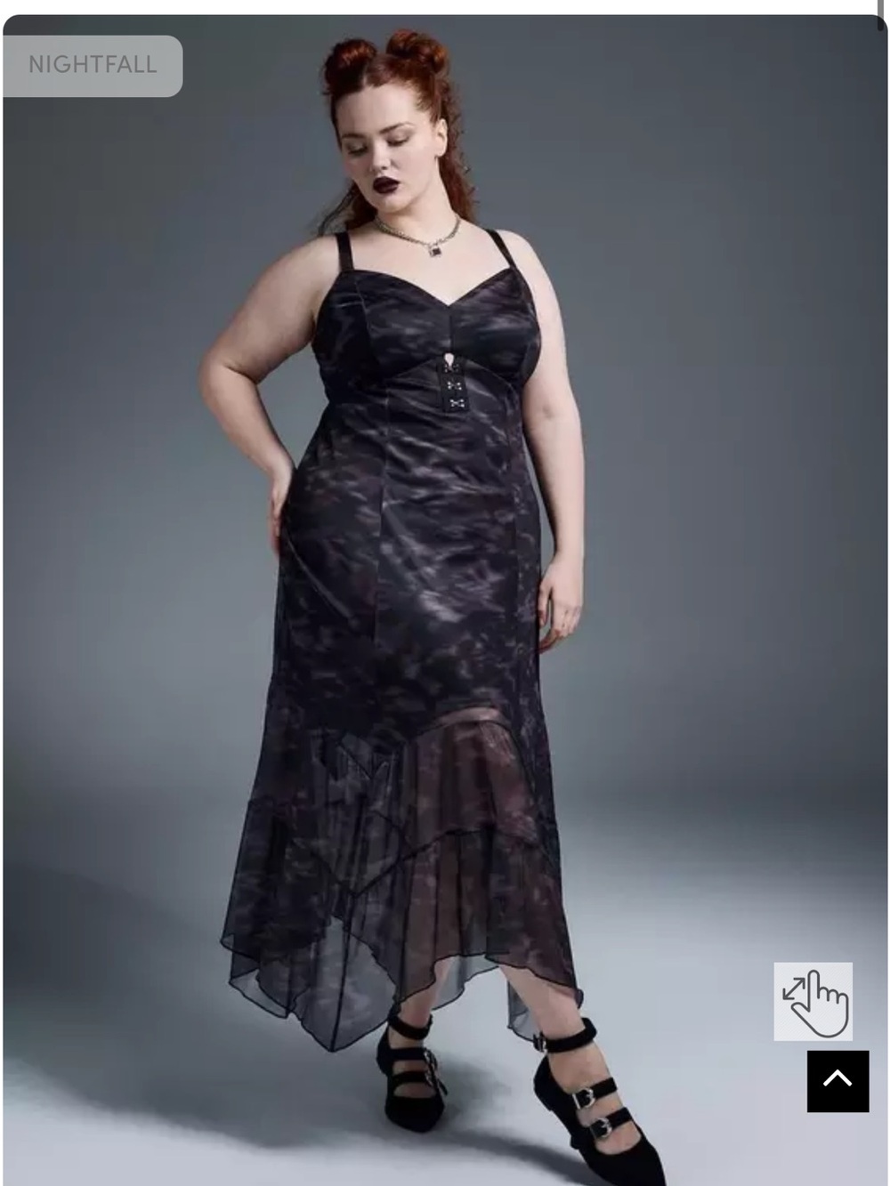 Torrid Nightfall Overlay Midi Dress with Strappy Shoulders